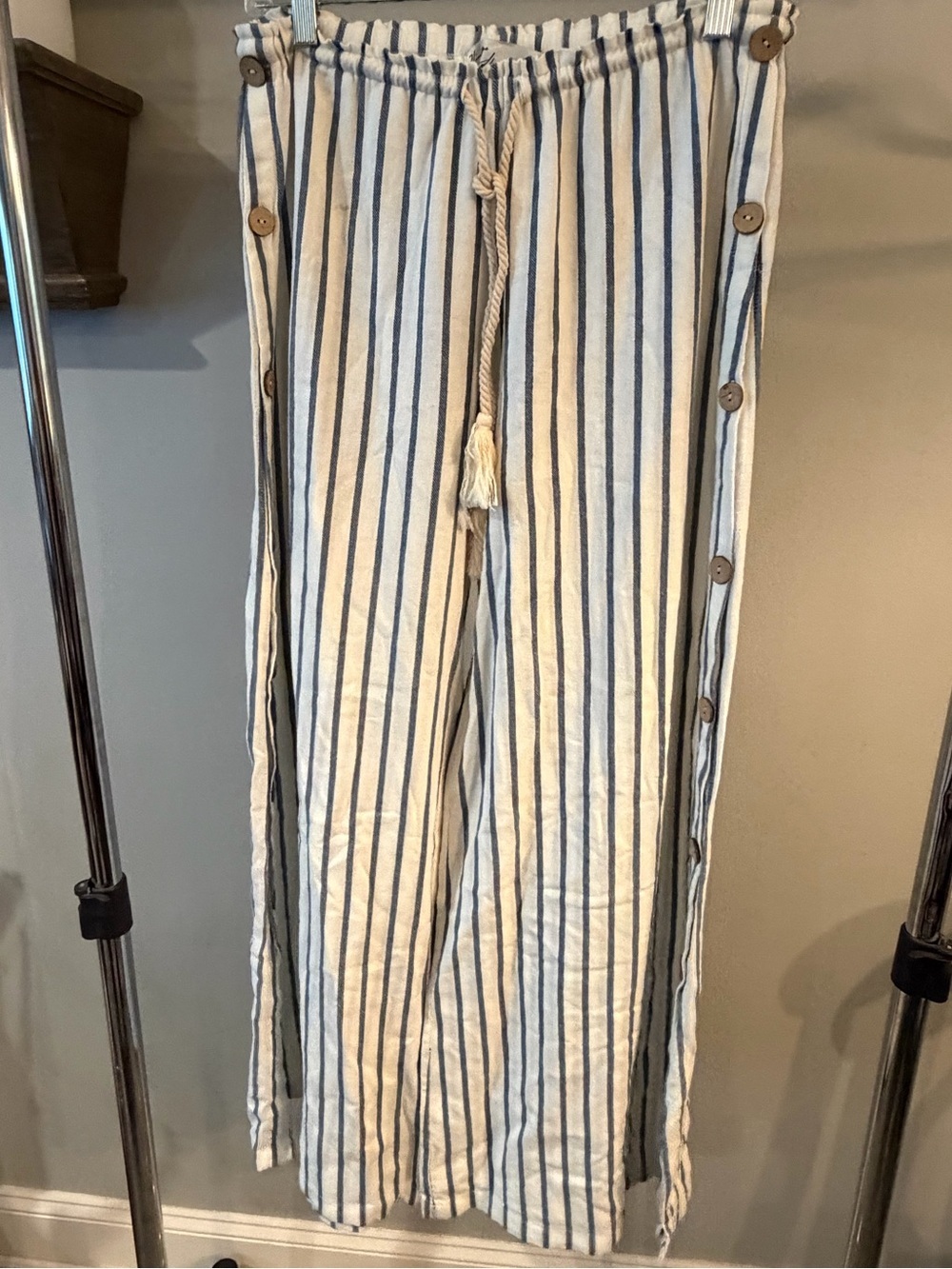Vintage Havana Cream and Blue Striped Wide Leg Pants
